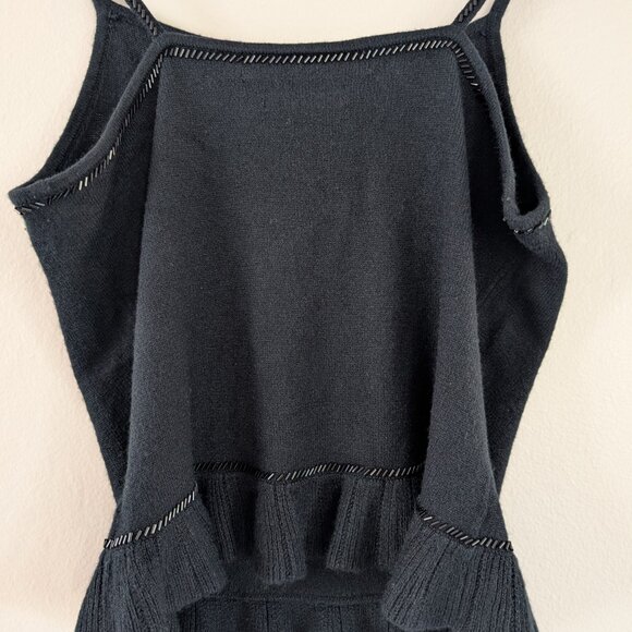 Tommy Hilfiger Black Y2K Spaghetti Strap Knit Top Beaded with‎ Ruffles Size SP - Picture 10 of 14